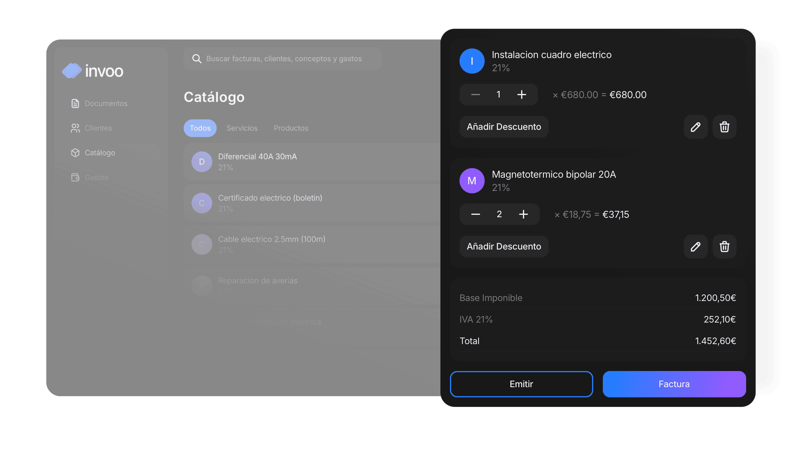 Presupuestos y facturas en Invoo — descuentos por línea, conversión en un clic