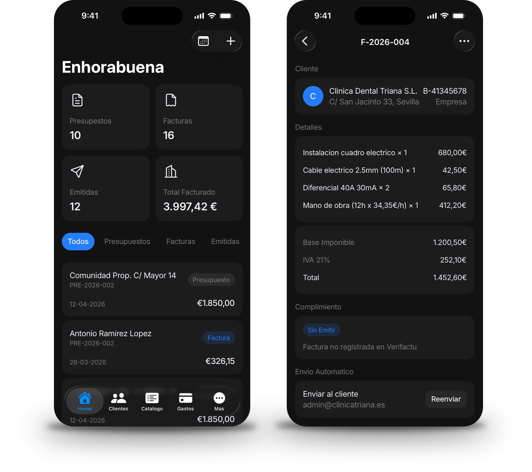 App de Invoo en iPhone y Android — crear factura desde móvil
